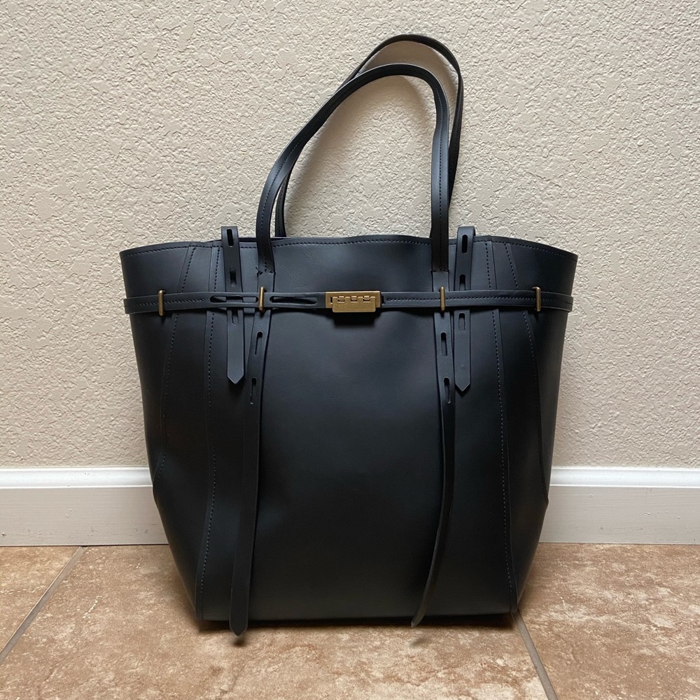 Zac Posen Large Black Leather Tote Bag Purse